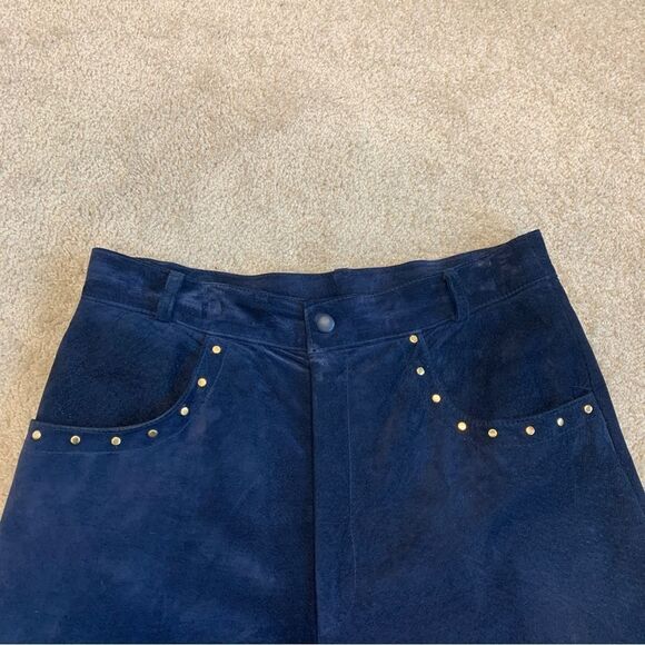 𝅺DANIER Leather vintage dark blue suede studded pants Sz 14 - Picture 3 of 9